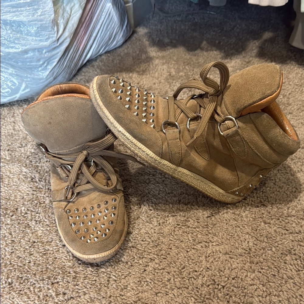 Brown Studded Kids High-Top Sneakers